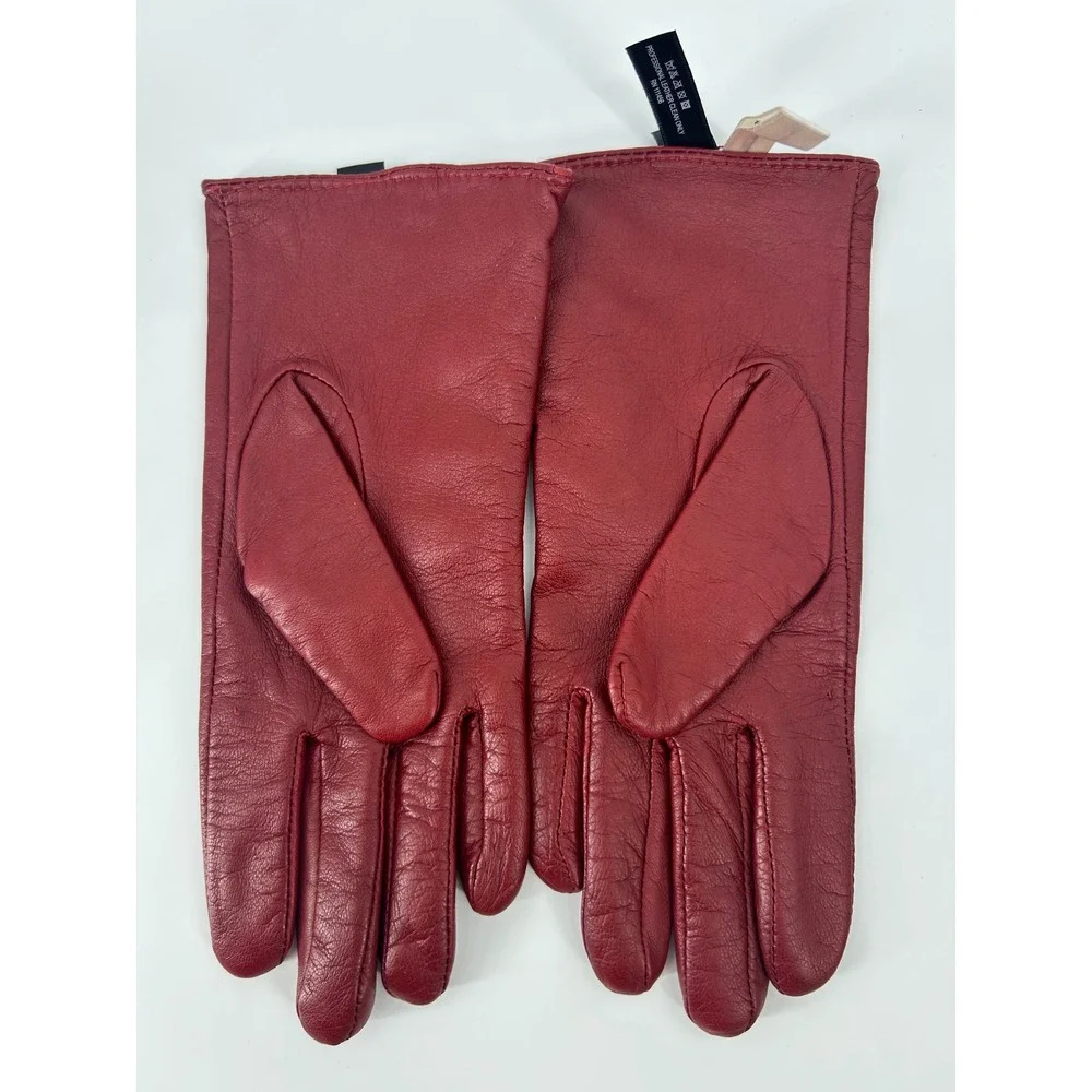 Max Studio Womens Red Genuine Leather Rosette Floral Accent Gloves Size L